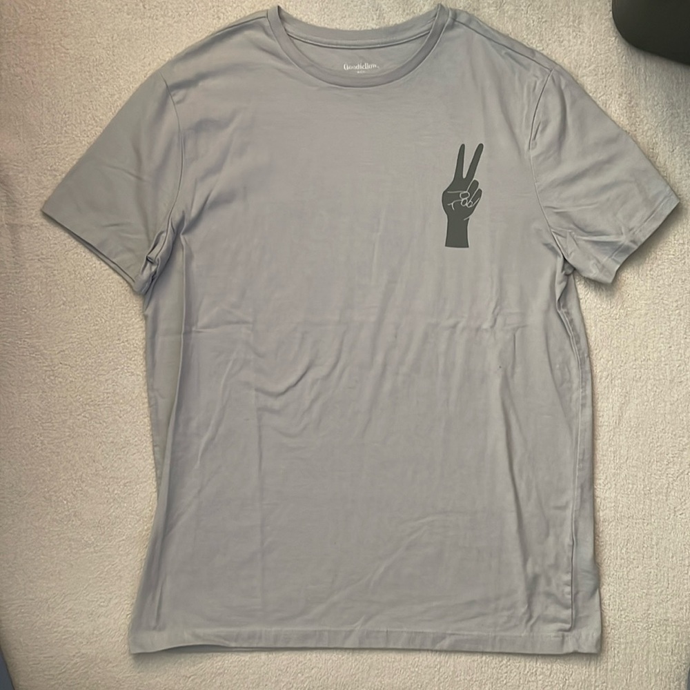 Gray Peace Sign Short Sleeve Shirt Mens Size Medium